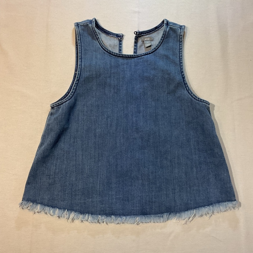 Aerie Women's Blue Jean Sleeveless w/Frayed Hem, Slit in Back, Size XS